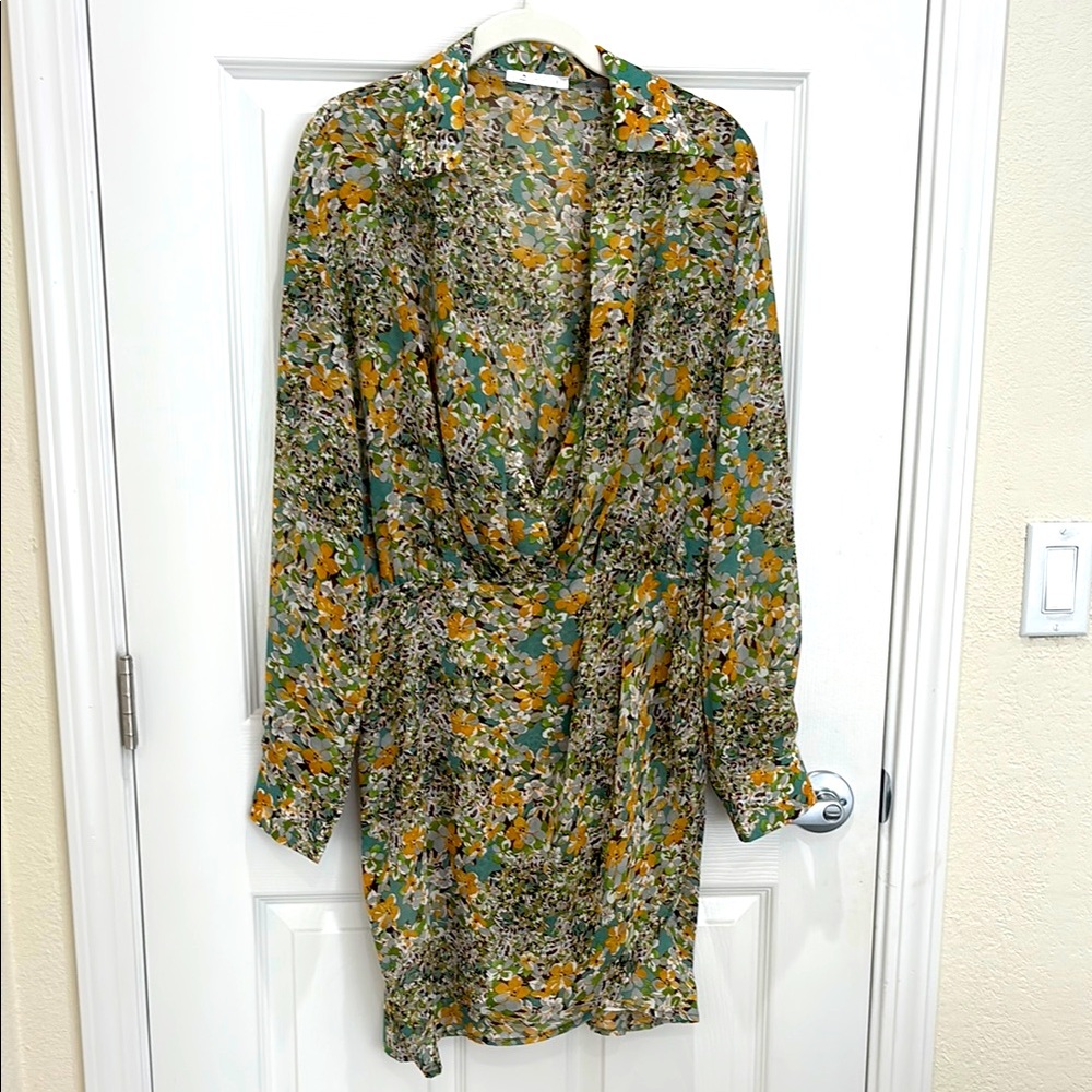 Cupshe Long Sleeve Floral Dress - Green and Yellow